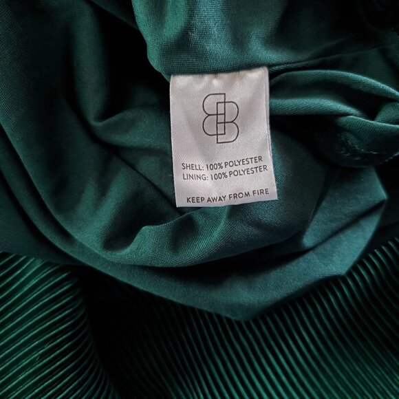 Baltic Born Satin Maxi Dress L Green Accordion Pleated V Neck Elastic Empire - Picture 5 of 6